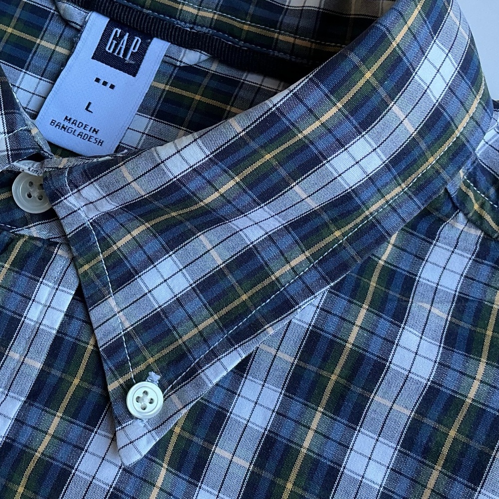 GAP very nice green checkered 100 % cotton button front shirt Sz L - Picture 2 of 11